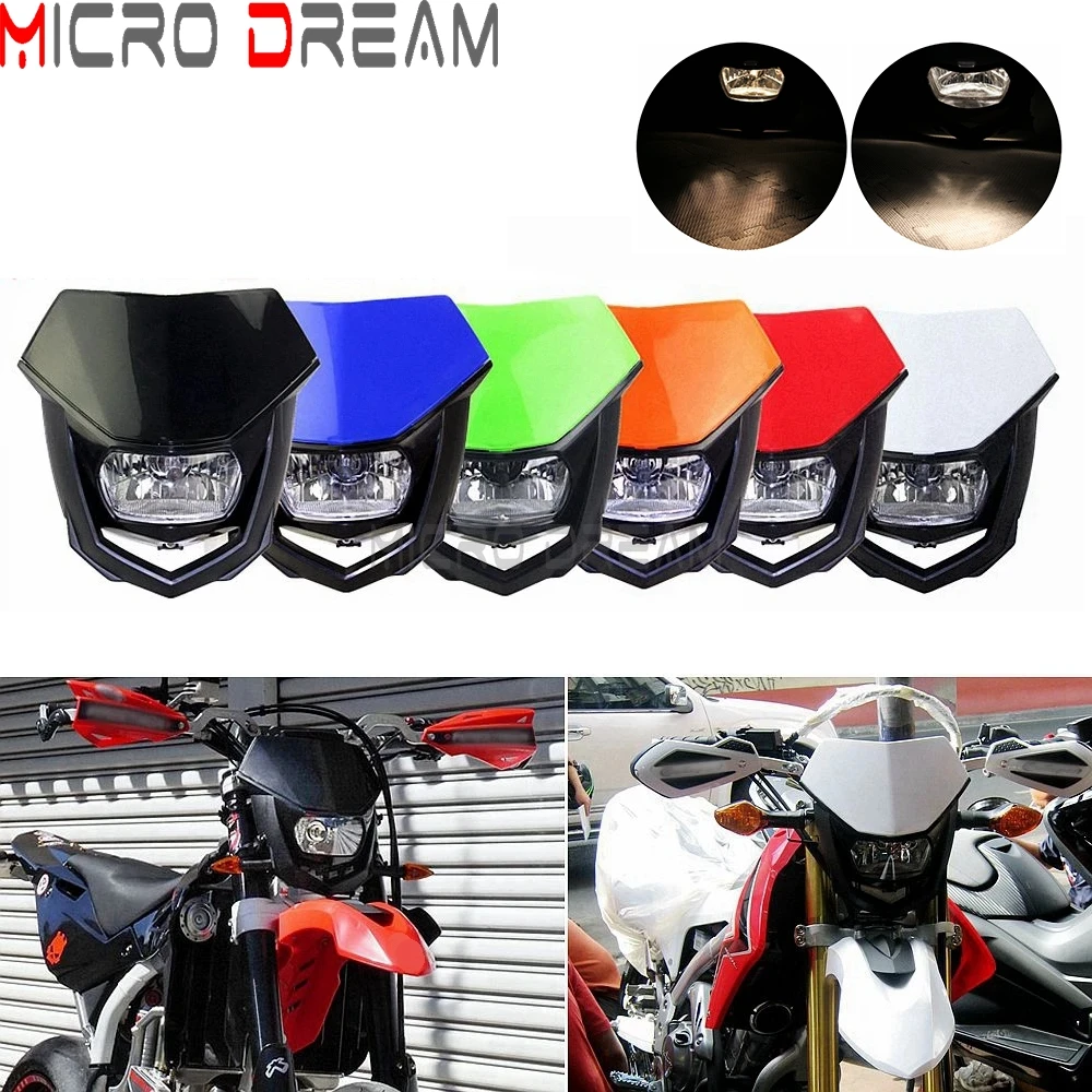 13 Colors Universal 12V H4 Headlight Fairing Motocross Enduro Supermoto Dirt Bike Head Light Mask For Honda Yamaha Kawasaki