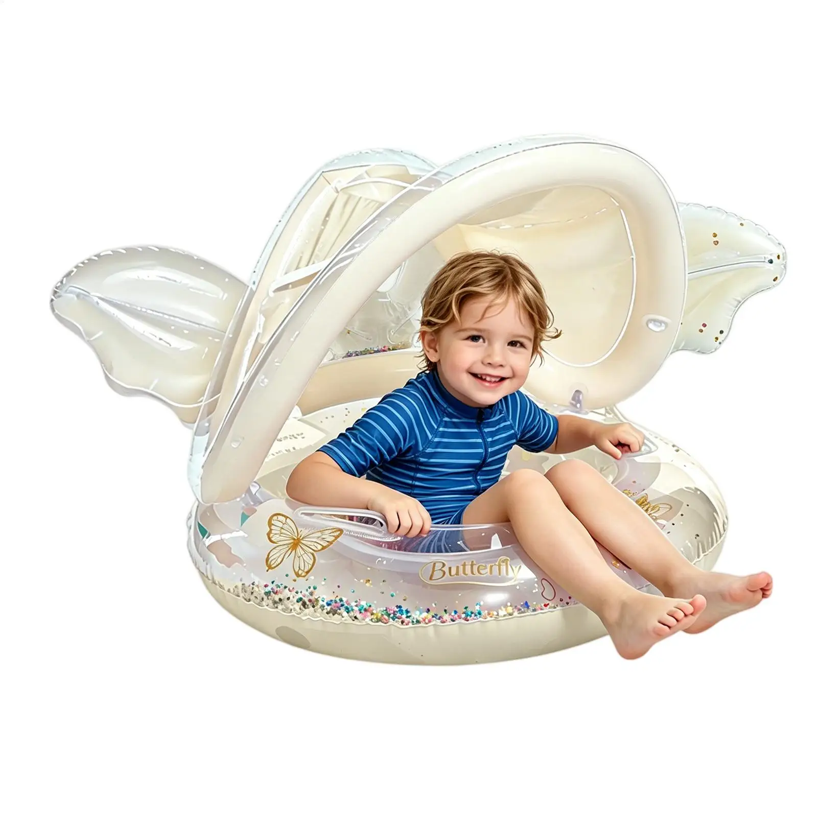 

Floats For Kids Inflatable Water Play Ring With Detachable Sun Protection Canopy Thicken Anti-Tip Seat Kid Pool Float For Aged