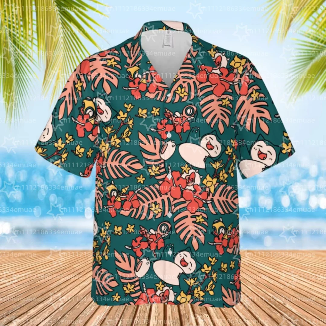 2026 SUMMER BANDAI Snorlax Tropical Hawaiian Shirt Floral Summer Aloha Sports Leisure Men's T-Shirt Kid's Clothing Tee Y2k Woman