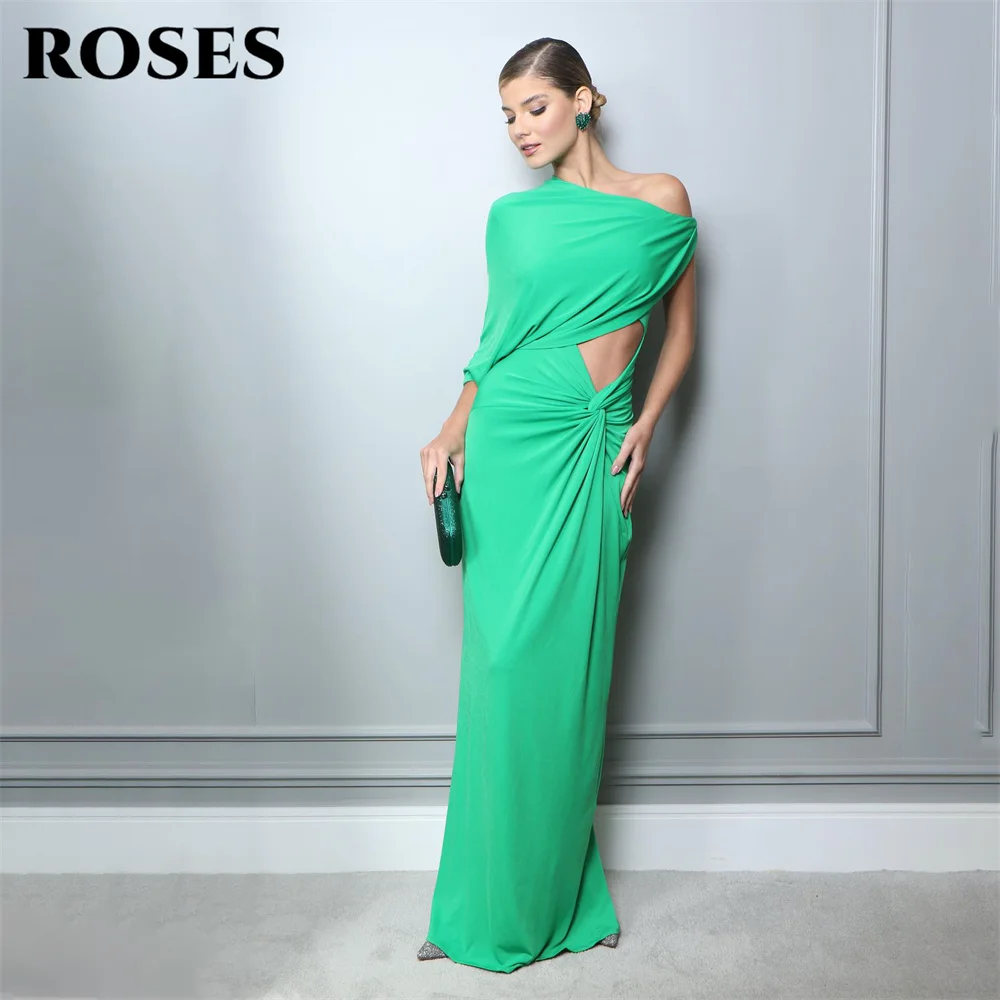 

ROSES Mint Green Mermaid Sexy Special Occasion Dresses Chiffion One Shoulder Formal Gown Pleat Evening Dress vestidos de fiesta