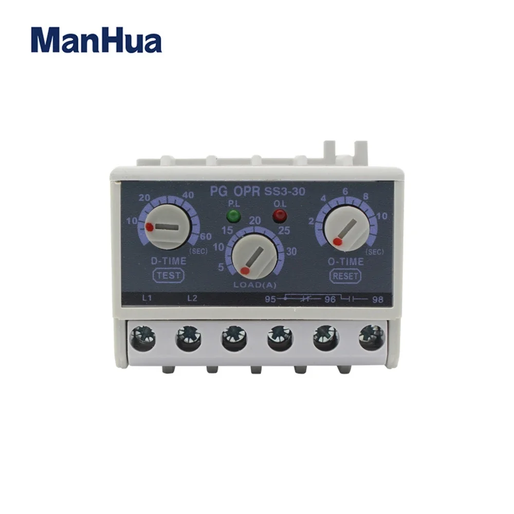 ManHua 5-30A 90V-260V PG OPR SS3-30 Independently Adjustable Starting Trip Delay Electronic Overload Relay Protection