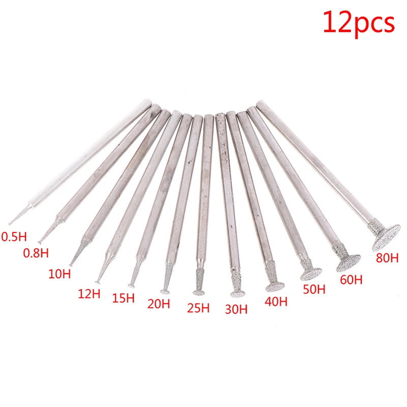 12Pcs Drill Diamond Grinding Head Bur 2.3mm Jade Stone Carve Polish Engrave Tool