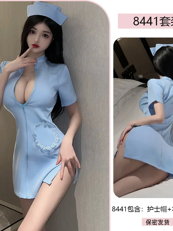 Sexy reine Wunsch Krankens ch wester Uniform für Frauen würzig geteilt verführer ische Uniform Kleid elegant sexy koreanische Frauen Mini kleid T-Shirt s866