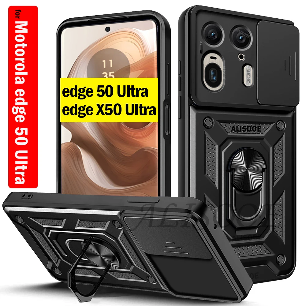 Funda de cámara deslizante para Motorola Edge 50 Ultra 5G, Funda protectora con soporte de anillo de armadura para Motorola Moto Edge X50 Ultra Capa