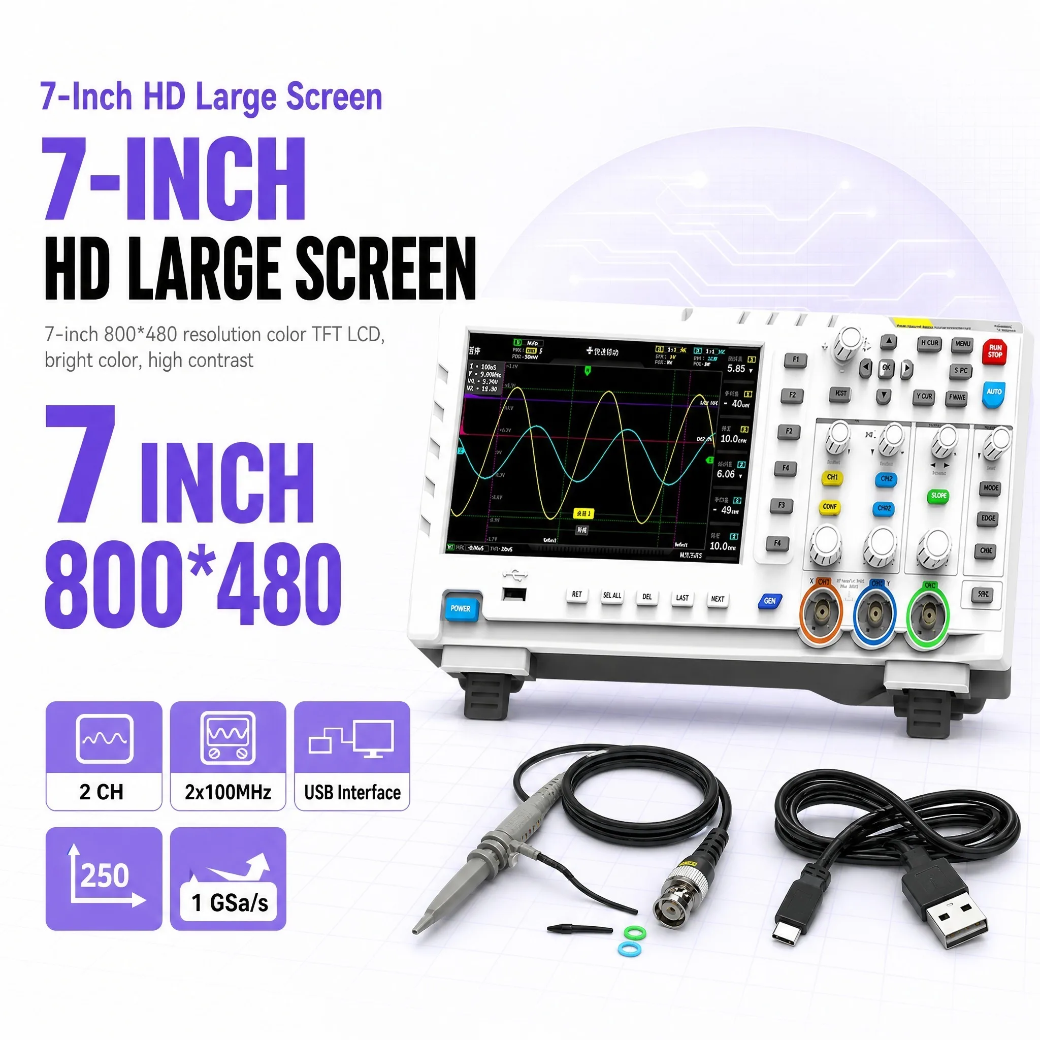 FNIRSI 1014D 100MHz 2CH Oscilloscope with 100X Probe, 1GSa/s DDS Generator, 400V Protection for Inverter/PWM/Sensor Repair CE
