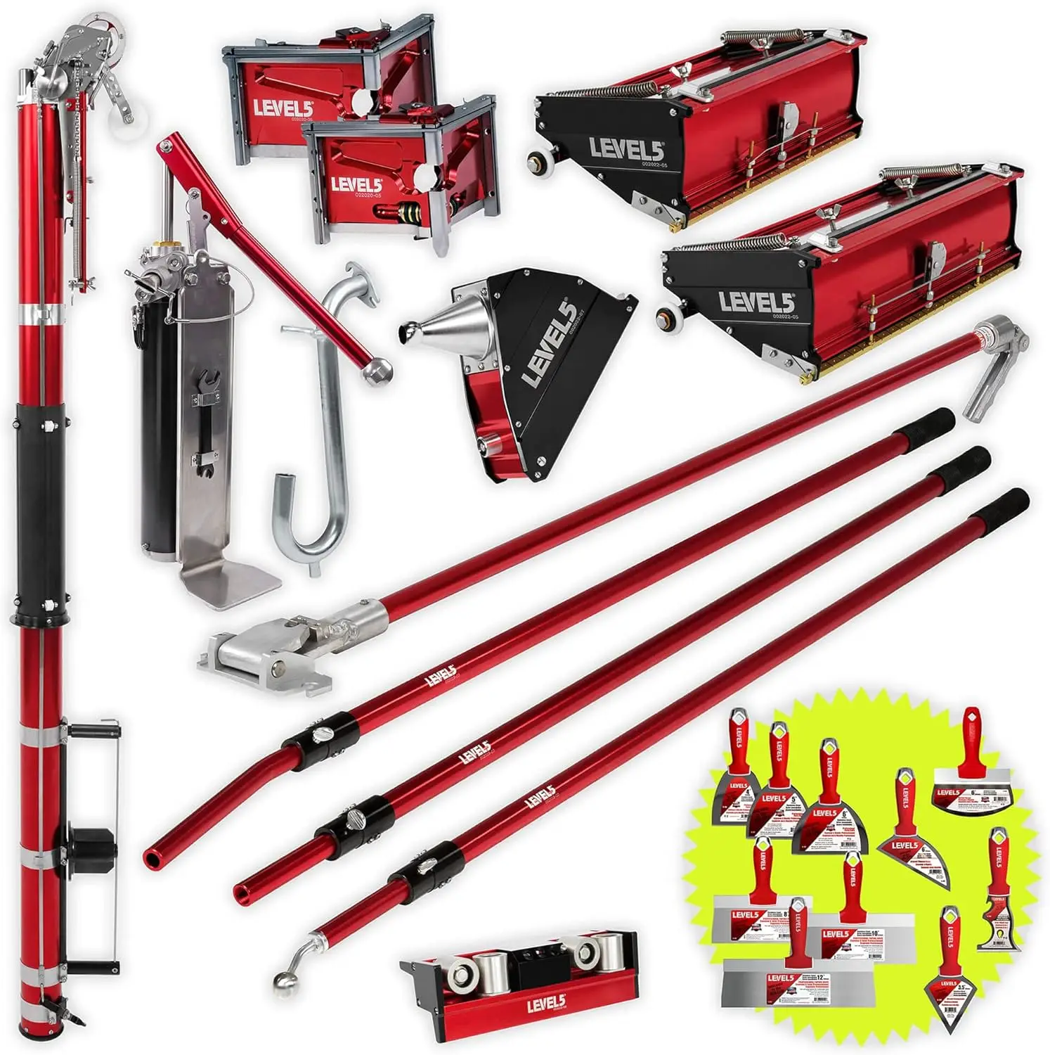 

Full Drywall Taping And Finishing Set - Level5 | Automatic Taper, 10”/12"" Flat Boxes, 3”/3.5” Angle Heads, 7” Corner