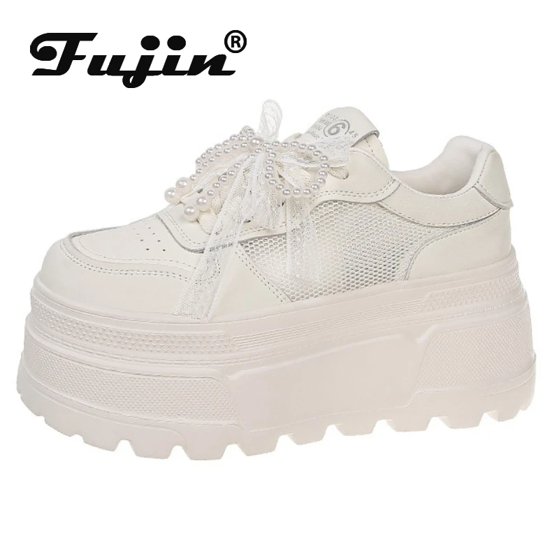 

Koznoy 8,5 см, массивные кроссовки из синтетической натуральной кожи с воздушной сеткой, модные белые сандалии, женские удобные летние туфли на плоской подошве