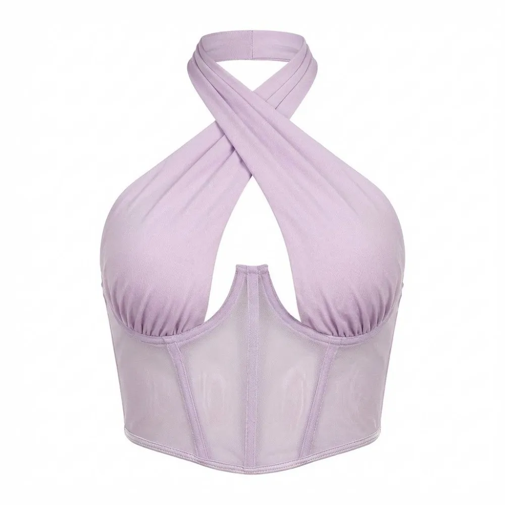 Fashion Solid Color Cross Halter Top Hollow Out Backless Tank Top Irregular Neckline Camisole Summer Clothes