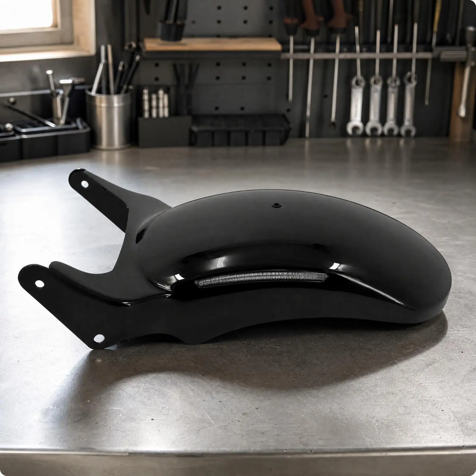 Smooth Curved Rear Fender for Compatible Cruiser Bikes Metal Mudguard with Integrated Lighting and Hardware