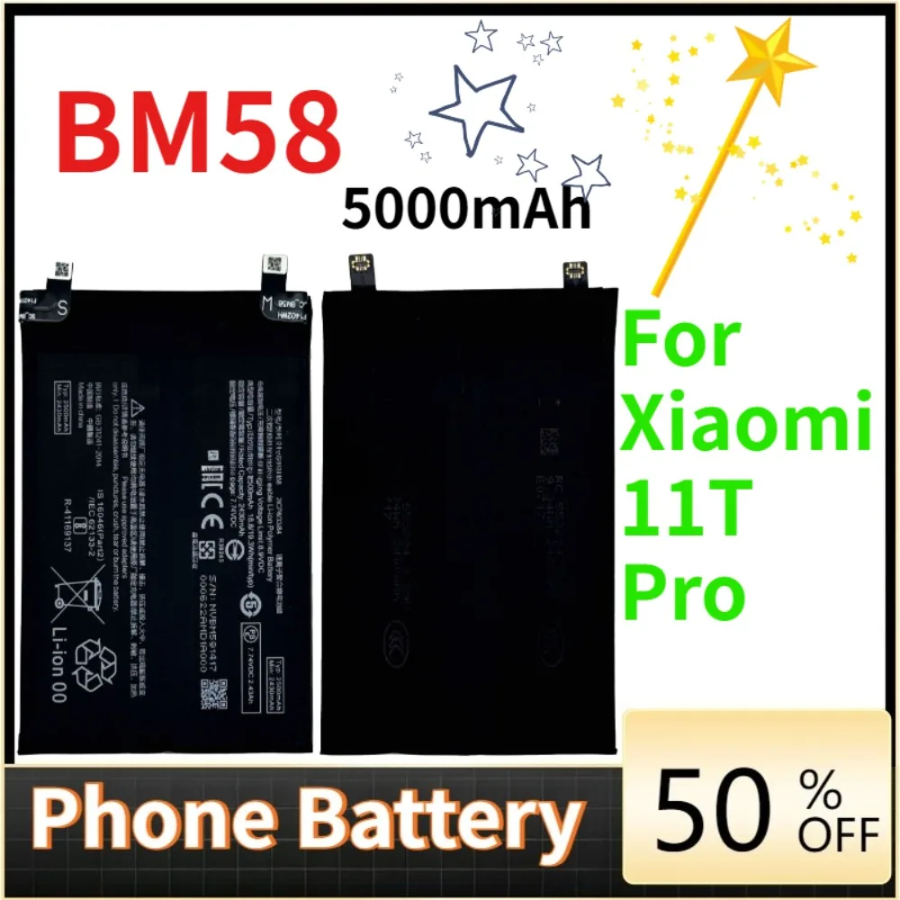 

Phone Battery BM58 5000mAh Battery For Xiaomi 11T Pro Mobile Phone Battery BM58 Built-in Fast Charging Board 5000mah