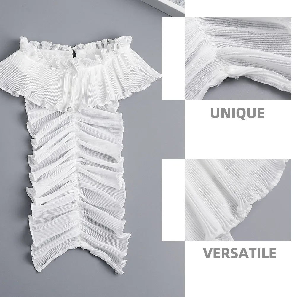 1Set Vintage Collar Cuffs Set Exquisite Lace French Pleat Stand Collar Detachable Elegant Costume Decor for Bridal Formal view 3