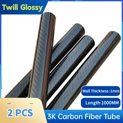 3K Carbon Fiber Tube ,Twill Glossy 2PCS Length 1000mm,Wall Thickness :1mm, High Strength Full Carbon Fiber Tube.