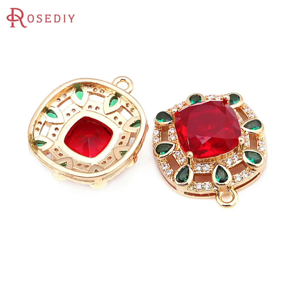 18K Gold Color Brass and Zircon Square Charms Pendants High Quality Jewelry Making Necklace Earrings Accessories for Women