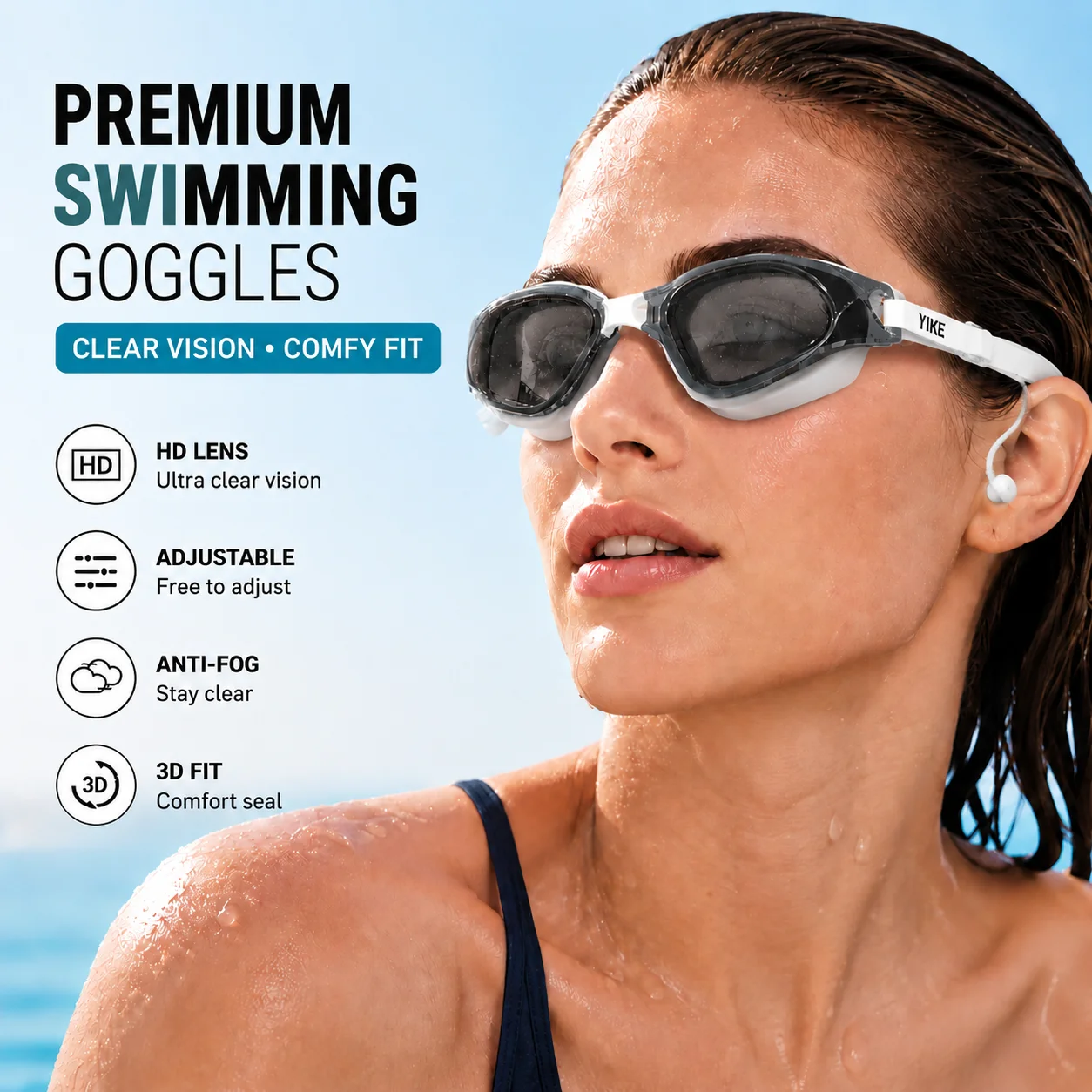 

HD Anti-Fog Waterproof Swimming Goggles, Adjustable 3D Fit for Men & Women, Large Frame Swim Gear Set