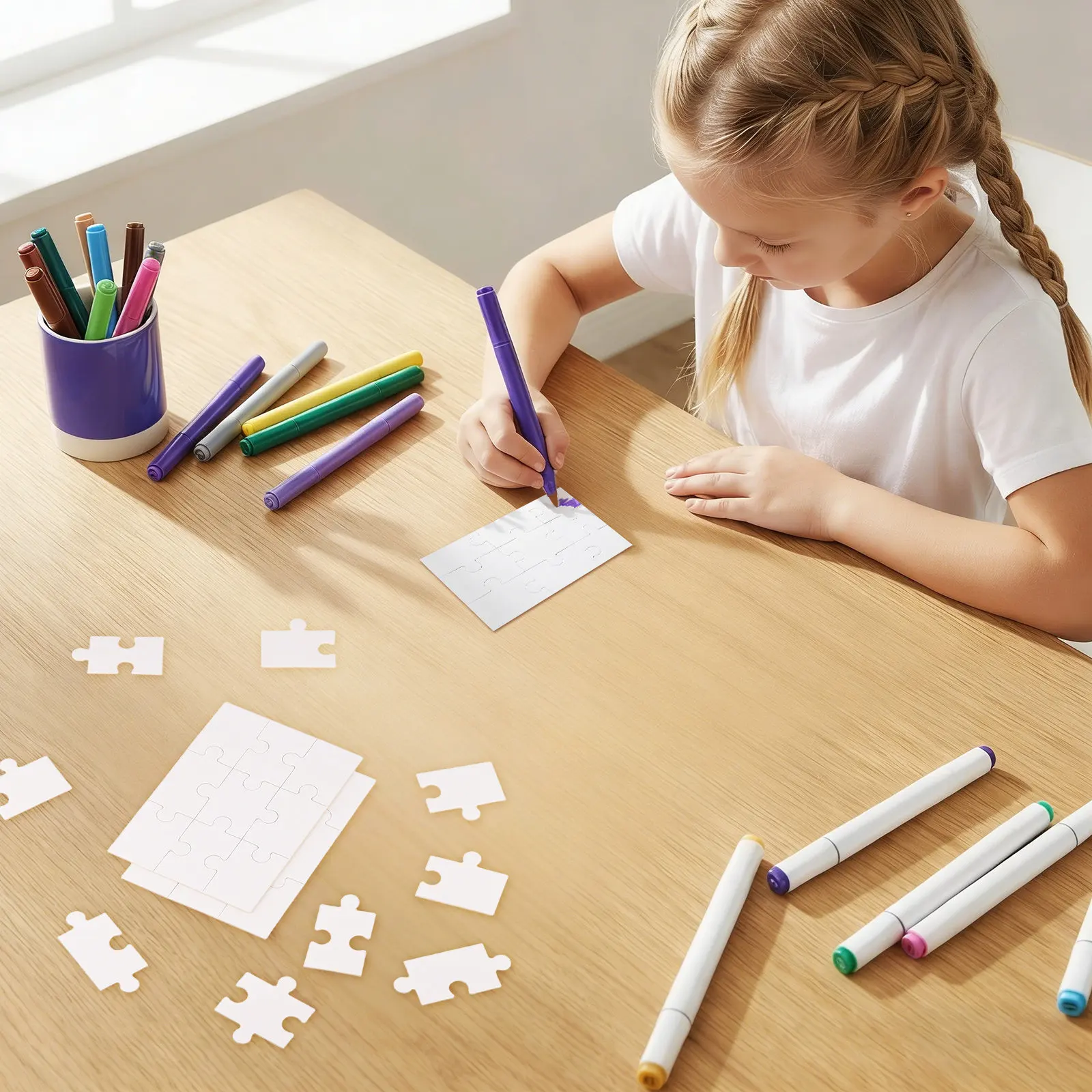 

15 Sheets Blank Puzzle Paper Craft Set for Children Drawing Coloring Doodling Puzzle Solving Safe Sturdy DIY Activity