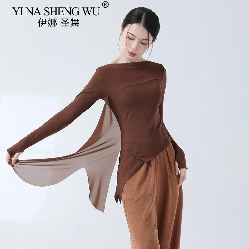 roupas-de-pratica-de-danca-classica-manga-de-dedo-divisao-lateral-design-de-tule-estilo-chines-top-feminino-chique-fantasia-de-performance-de-palco
