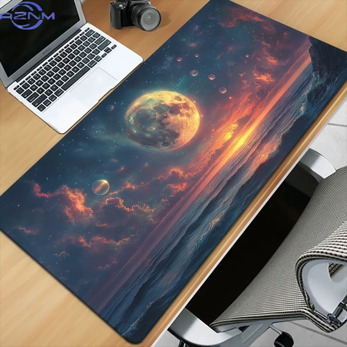 Night Sky Moon Pattern Gaming Mouse Pad Non-Slip Rubber Base HD Nebula Multifunctional Desk Mat for Office & Gamers