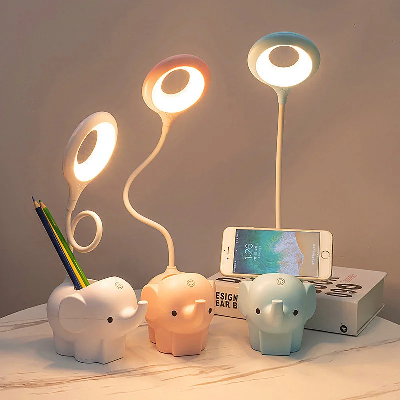 

Cute Cartoon Table Lamp Rechargeable Desk Lamp Touch Control Stepless Dimming Study Lamp/Pen Holder for Student Reading Studying