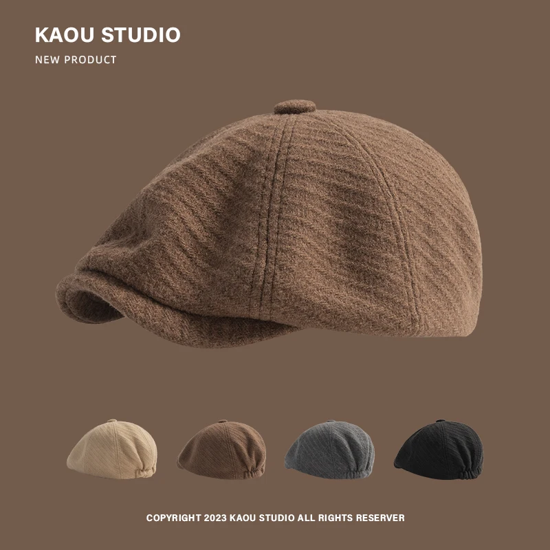 Autumn and winter retro forward hat women street trend texture sense British casual beret men