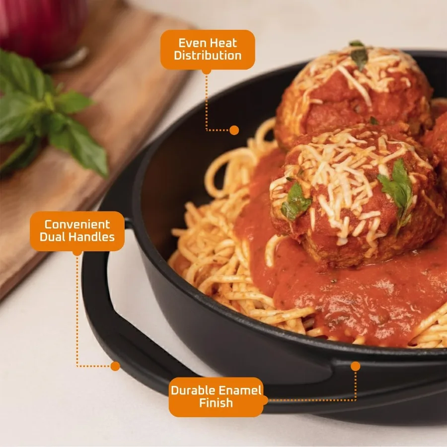 مقلاة خبز من الحديد الزهر المتبل مسبقًا 9.5 مستديرة غير لاصقة ذات مقبض مزدوج طبق تارت تاتين مثالي لمعجنات طاجنات Lasagna #4