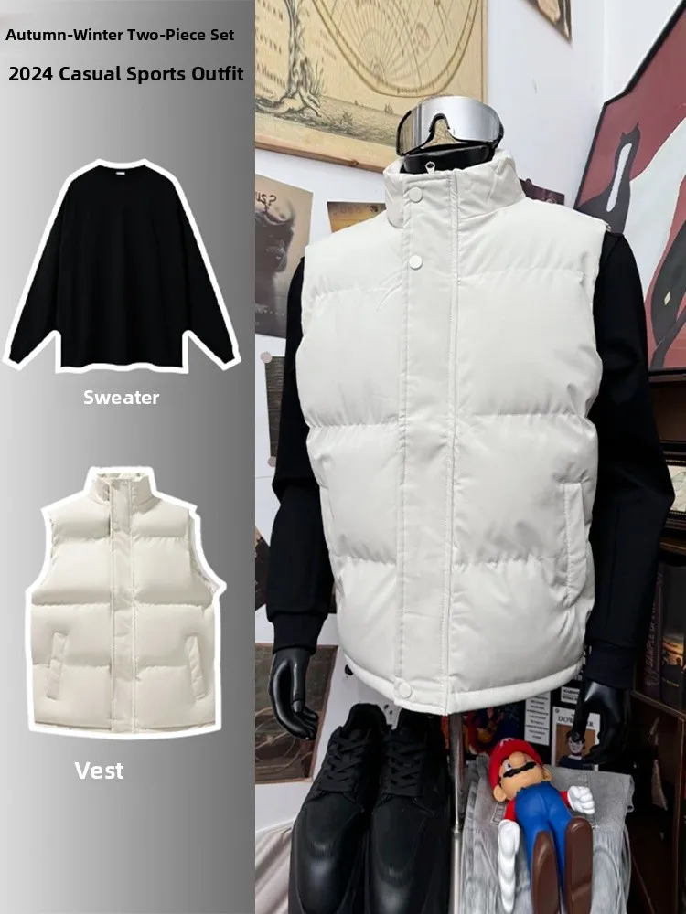 

White down Jaet Vest Men's Sle Warmth Autumn Winter Casual Sportswear Svel Cotton American Sle Leisure Set