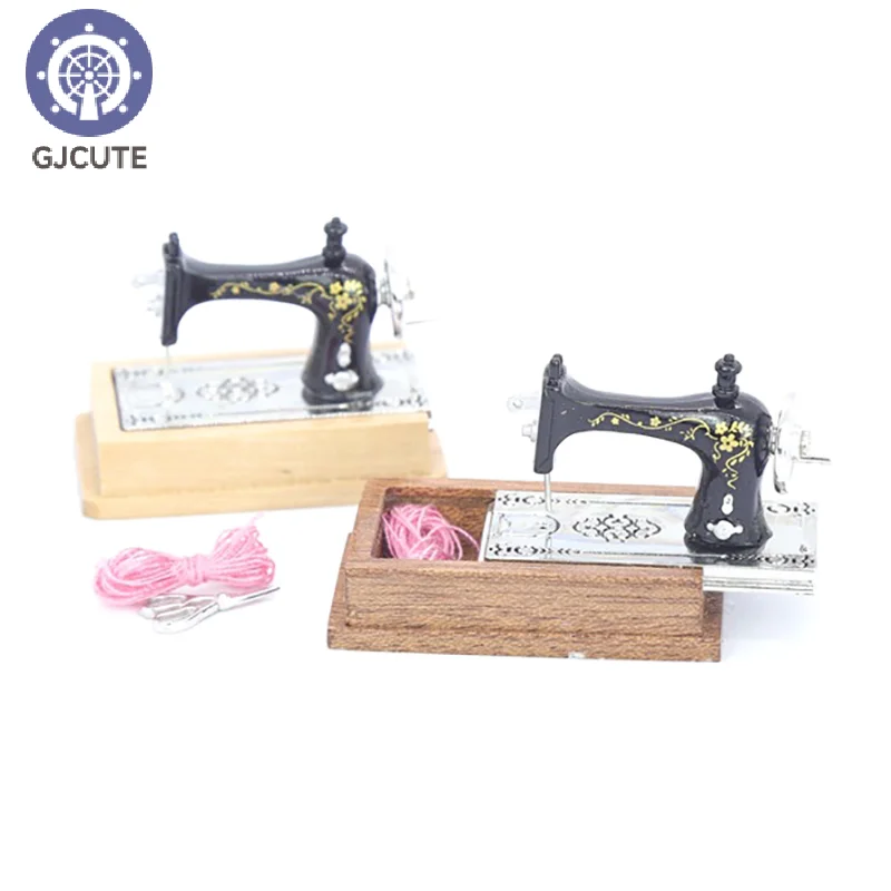 Dollhouse Miniature Vintage Open Box Sewing Machine Model Shot Scene Props Doll House Decor Accessories Kids Pretend Toys
