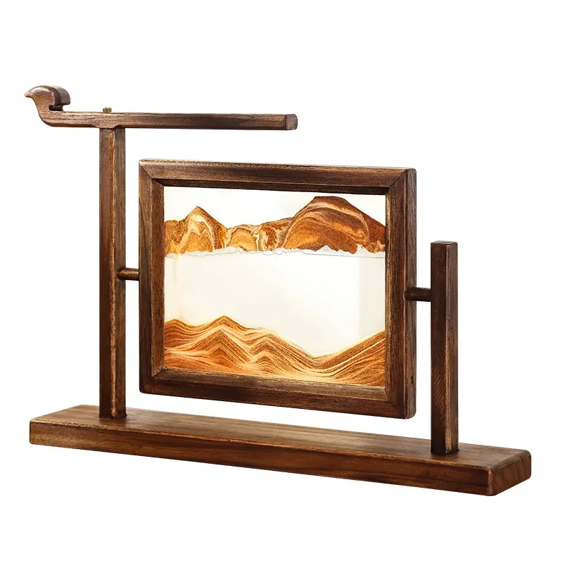 New Chinese solid wood hourglass quicksand painting ornaments, office and living room decorations