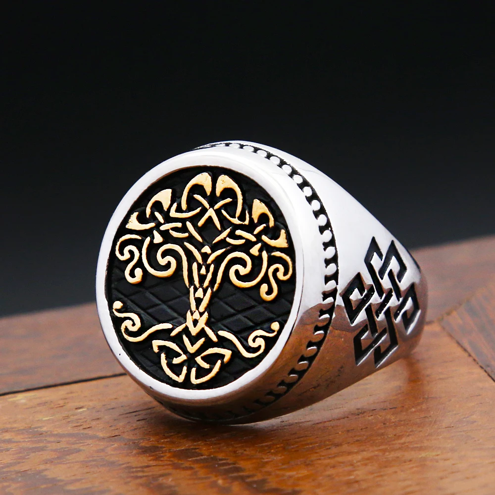 Bague unisexe en acier inoxydable ouverte Arbre de Vie, motif totem celtique viking sacré, bijou de doigt, style rétro, mode urbaine, cadeau