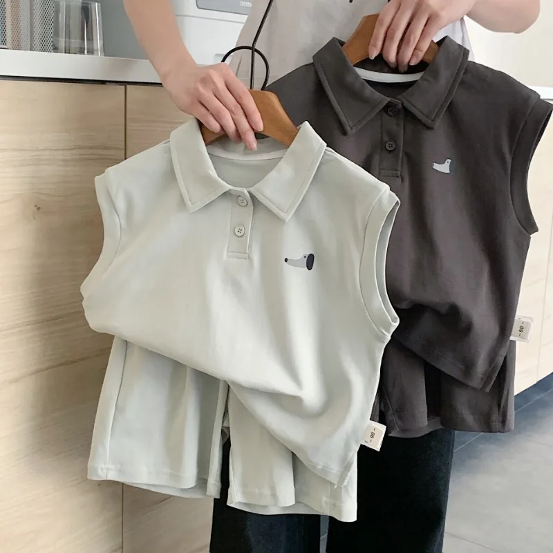 

2-7Y Summer Kids Clothes Sets Cartoon Dog Letters Boys Polo Sleeveless T-shirt+shorts Baby Boy Two Piece Set Children's Clothing