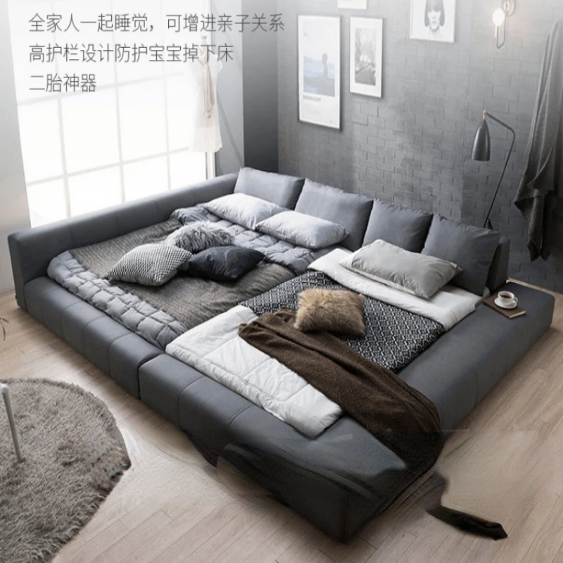 

Tatami Floor Bed Parent-Child Bed a Family of Four Two-Child Family Bed Modern Simple Double Bed Widened Oversized Bed