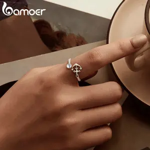 Bamoer - 925 ayar gümüş Ayarlanabilir Yüzük Gümüş Kadınlar için, Çapa, Yılan, Deniz Kaplumbağası, Köpek, Hayvan, bükülmüş Hediye Takı bir Parti için, 5-9 8 ve satış halkasına liderlik eden salyangoz-no. 8