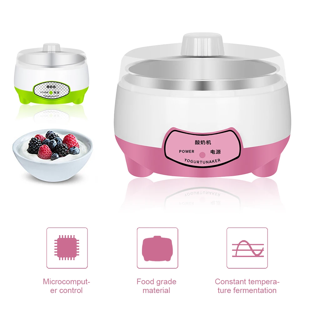 1Pcs 1.2L Yogurt Maker Constant Temperature Fermentation Mini Automatic Yogurt Machine Green/Pink/Orange Steel Liner