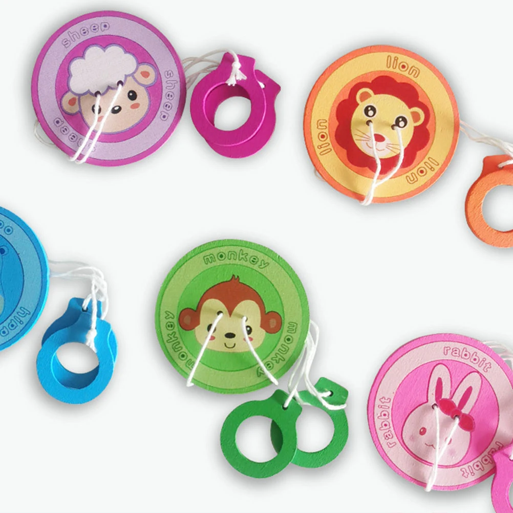 5pcs Pull String Peg-Tops Bright Color Wooden Kids Educational Early Learning Turntable Plaything For Children