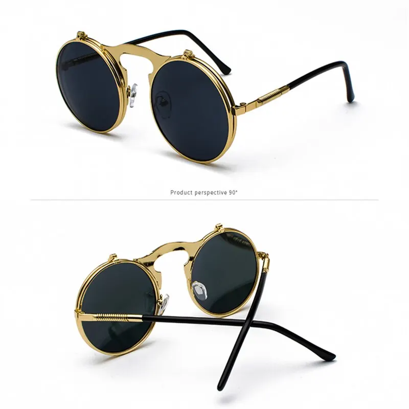 Men And Women Vintage Polarized Sunglasses UV Protection Anti Glare Fashion Retro Steampunk Round Metal Sun Glasses