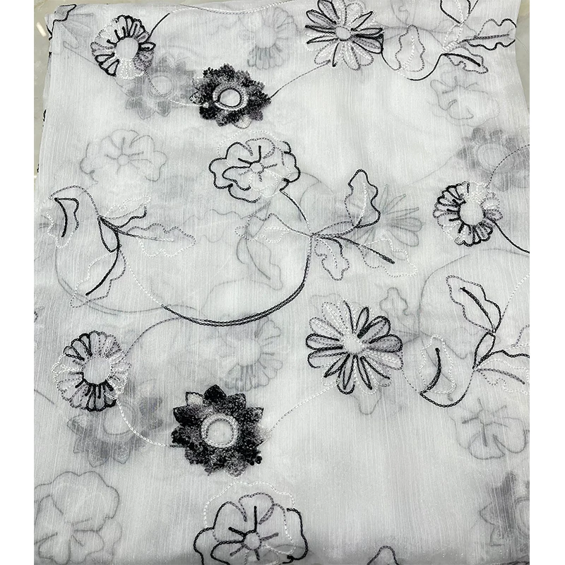 

French black mesh fabric, retro hand-embroidered sunflower-shaped fabric, sewn fabric, evening dress, dress, children's clothing