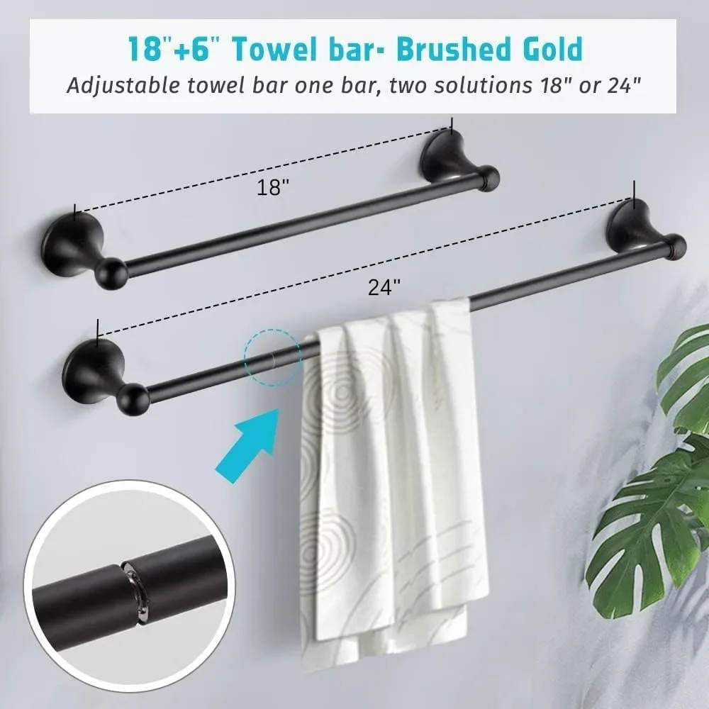 Ajustável Banheiro Acessório Set, Barra De Toalha, Anel De Toalha, Suporte Do Papel Higiênico, Robe Hook, 8 Pcs