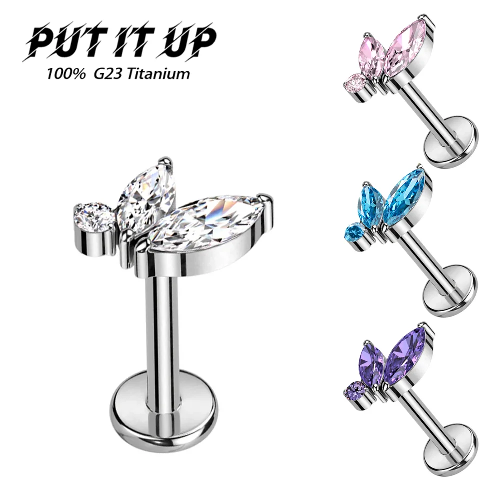 PUTITUP Official F136 Titanium Classic Double Horse Eye Zirconia Earrings Fashion Ear Bone Lip Studs Body Piercing Jewellery