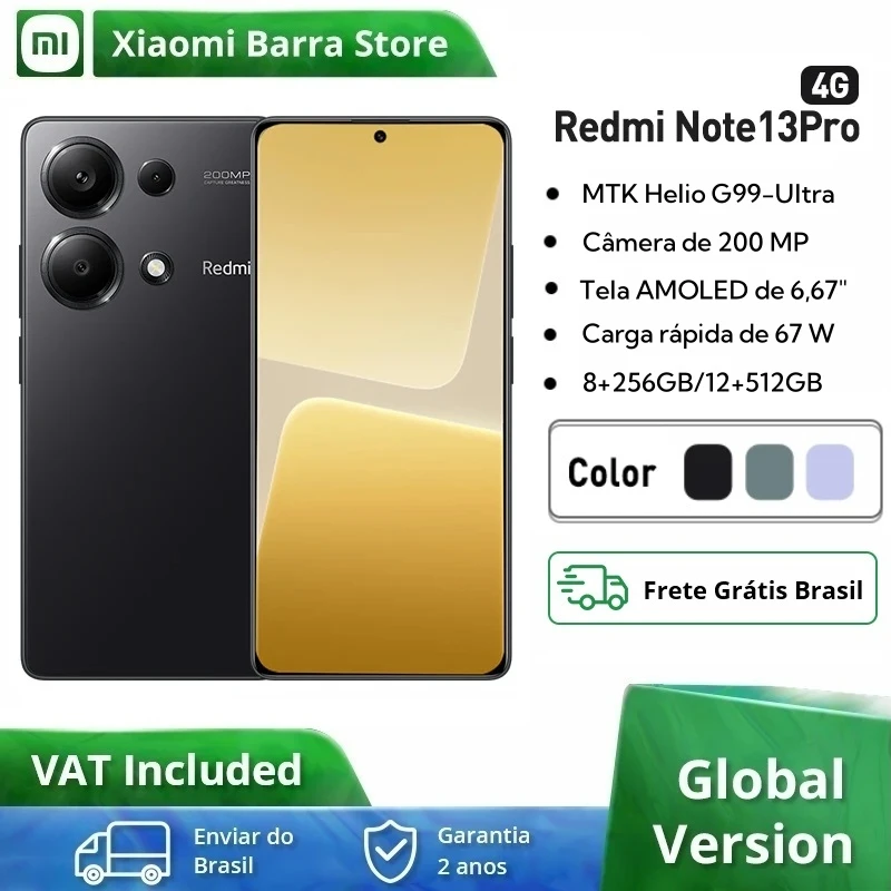 

Global Version Xiaomi Redmi Note 13 Pro 4G 8+256GB Helio G99 Ultra 6.67" AMOLED Display 120Hz 200MP Camera 67W Fast Charging