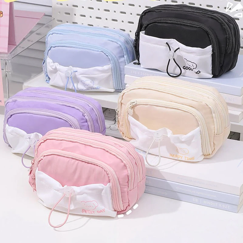 Creative Large Capacity Pen Bag Cute Waterproof Drawstring Pencil Case Simple Stationery Storage Bag School Office Supplies