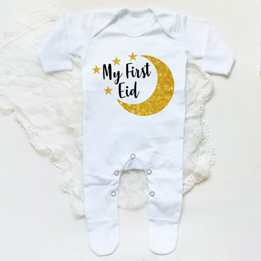 My First Eid Ramadan Baby Babygrow Sleepsuit Vest Bodysuit Infant Long Sleeve Romper Ramadan Islamic Muslim Keepsake Baby Outfit