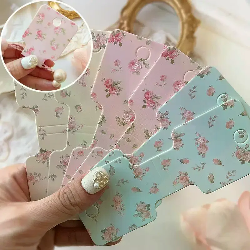 200pcs Korean Floral Print Paper Packing Cards For Handmade Hair Jewelry Necklace Display Tags Hairband Hanging Price Labels
