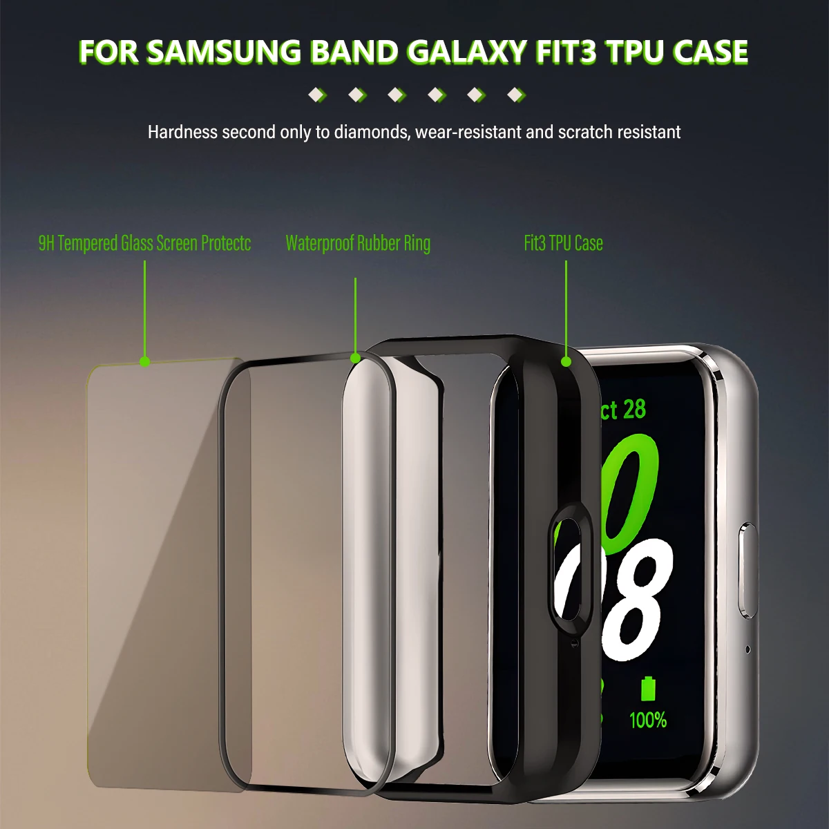 Stainless Steel Strap+Case for Samsung Galaxy Fit 3 Metal Band Bracelet TPU Shell Cover for Galaxy Fit 3 Replacement Wrist Strap