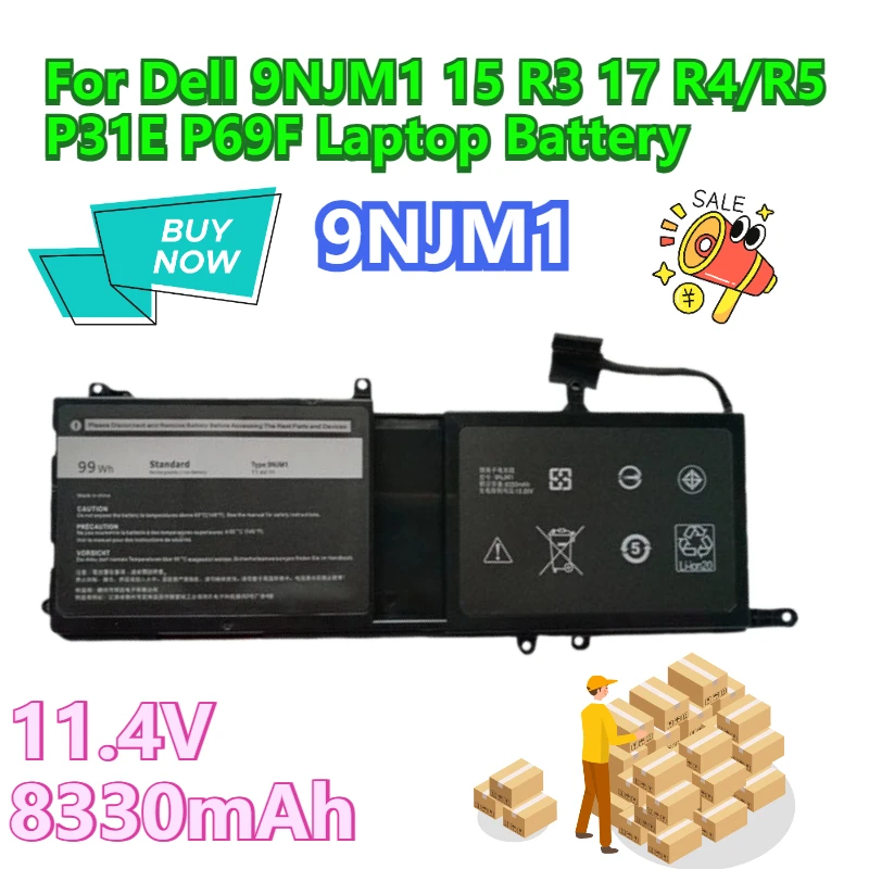 

11.4V 8330mAh for Dell 9NJM1 15 R3 17 R4/R5 P31E P69F Laptop Battery