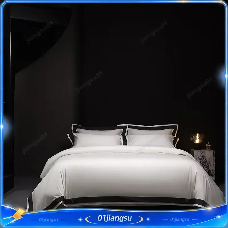 4Pcs 1000TC Egyptian Cotton Bedding Set Solid Color Hotel Style Duvet Cover Fitted Sheet Pillowcases Luxury Wide Edge Bed