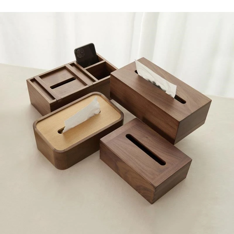 

Black Walnut Rectangular Tissue Boxes Minimalism Paper Towel Coffee Table Desktop Removable Box Holder Modern Decor