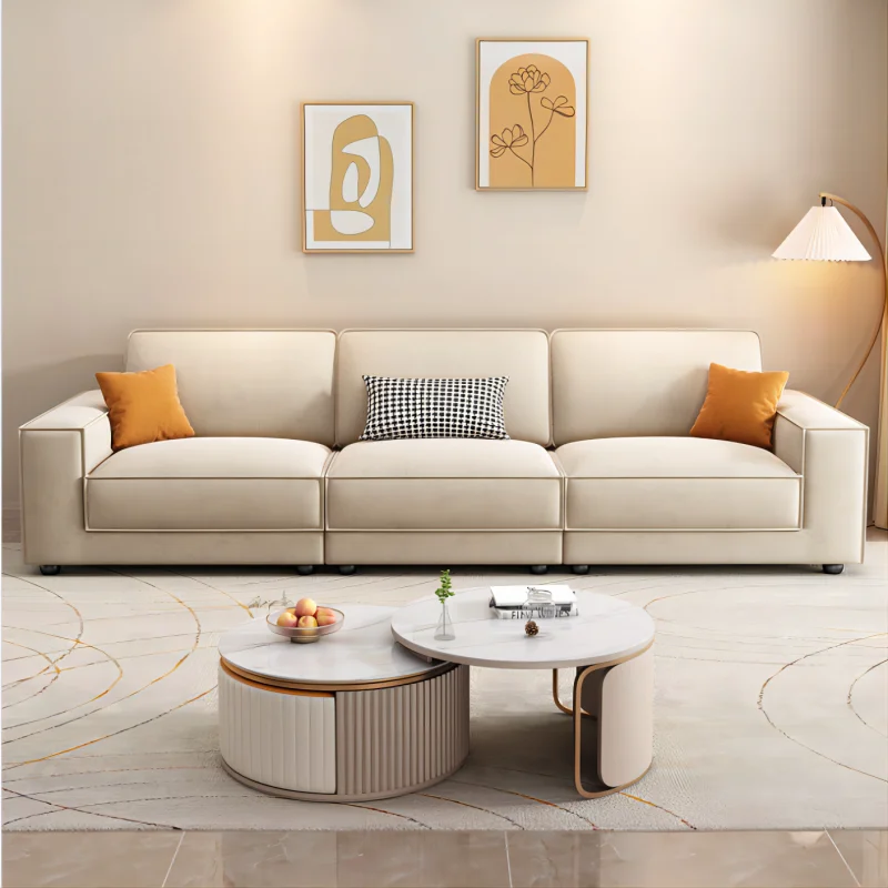 American Modern Fabric Three Person Noble Sofa Cream Style Straight Row Modular Living Room Sofa Furniture