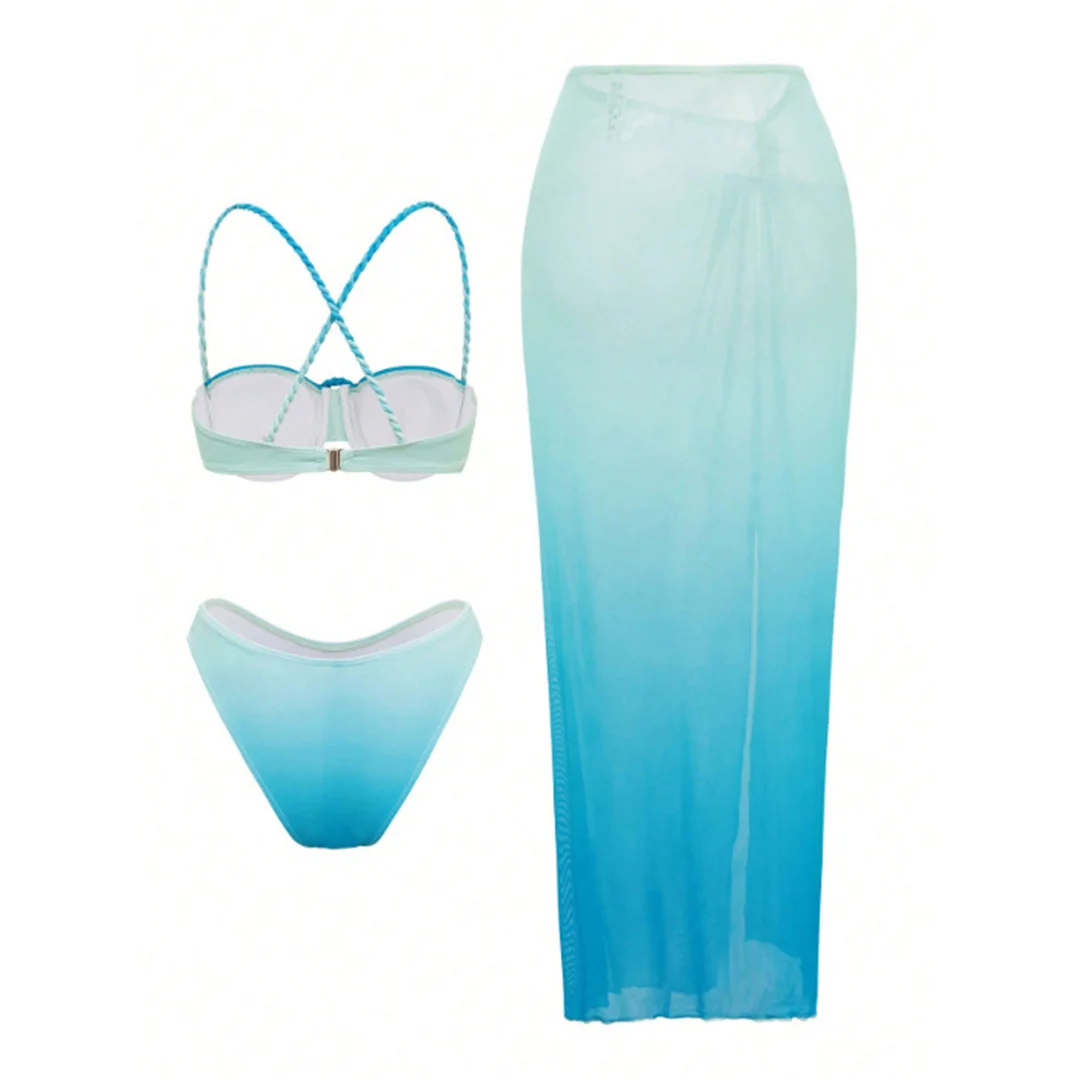 S - XL 3-teiliges Set mit Rock, Bügel-Bikini, Damen-Badebekleidung, Badeanzug, dreiteiliges Bikini-Set, Badeanzug, Schwimmbekleidung V7704 – Detail 8