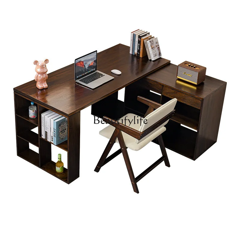 Black walnut solid wood desk children's log study Nordic computer desk