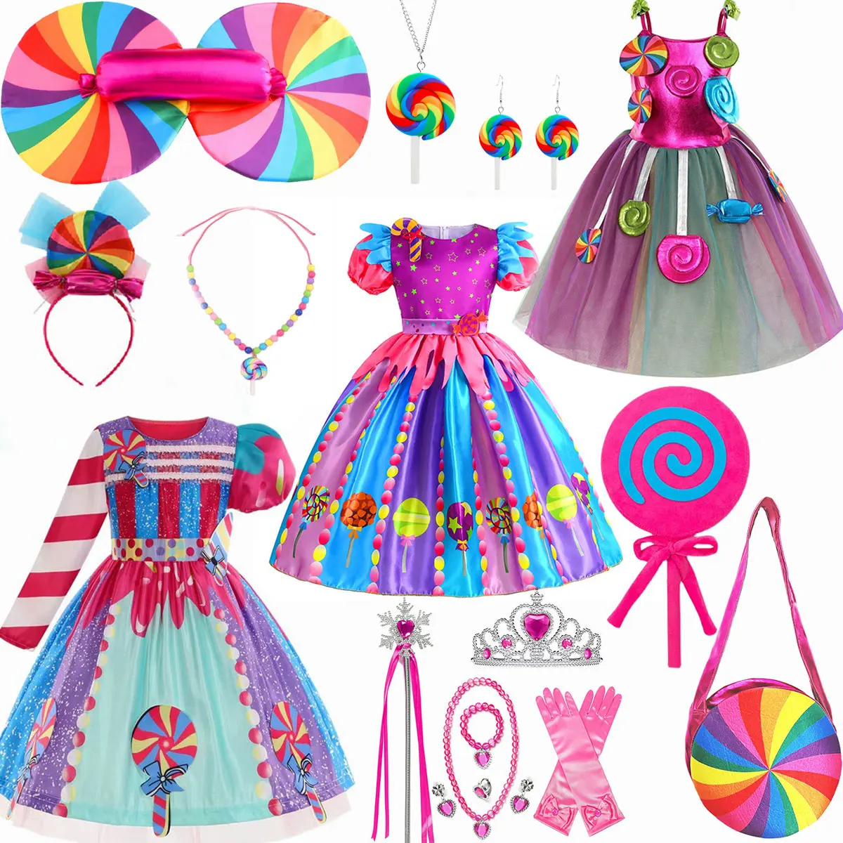 

New Costumes for Girls 2024 Purim Lollipop Costume in Christmas Bambi Costume Candy Fairy Dress Cosplay Rainbow Vestidos Girl