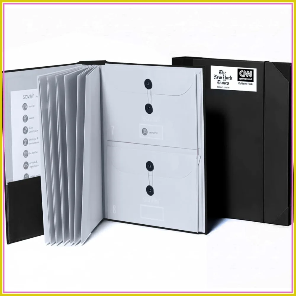 

Important Document Organizer Binder with 10 Pockets, Acid-Free File Folder for Home Records, Legal and Medical Papers, Black
